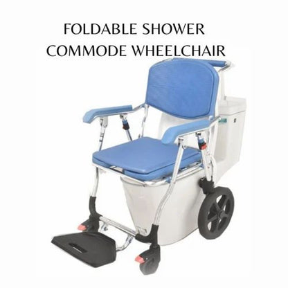 Multipurpose 3-in-1 Folding Bedside Commode Shower Chair with Footrest, Soft Cushion Backrest, Locking Wheels | Medical Rolling Bathroom/Toilet Transport Wheelchair for Elderly and Seniors